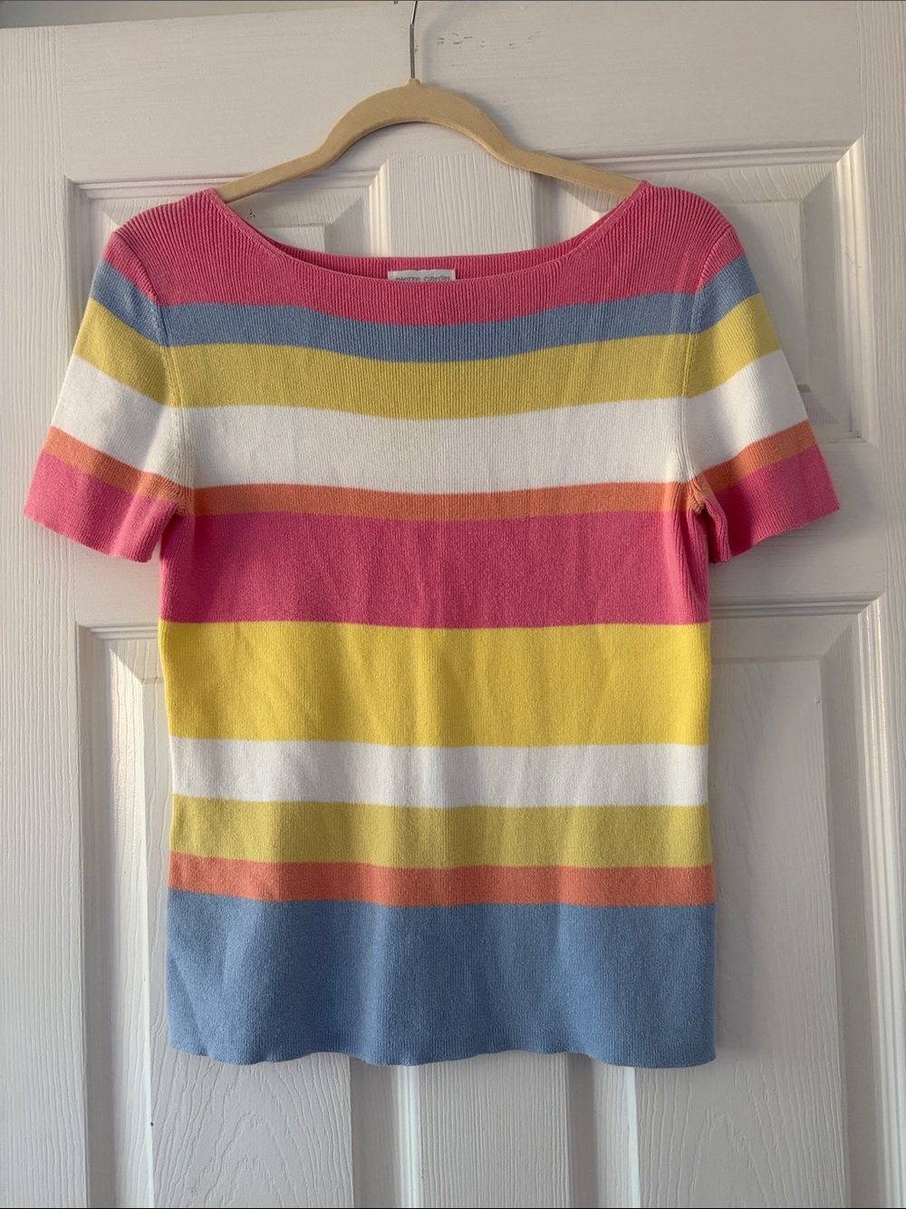 Pierre Cardin Pink, Yellow, Blue & White Striped Short-Sleeve Top